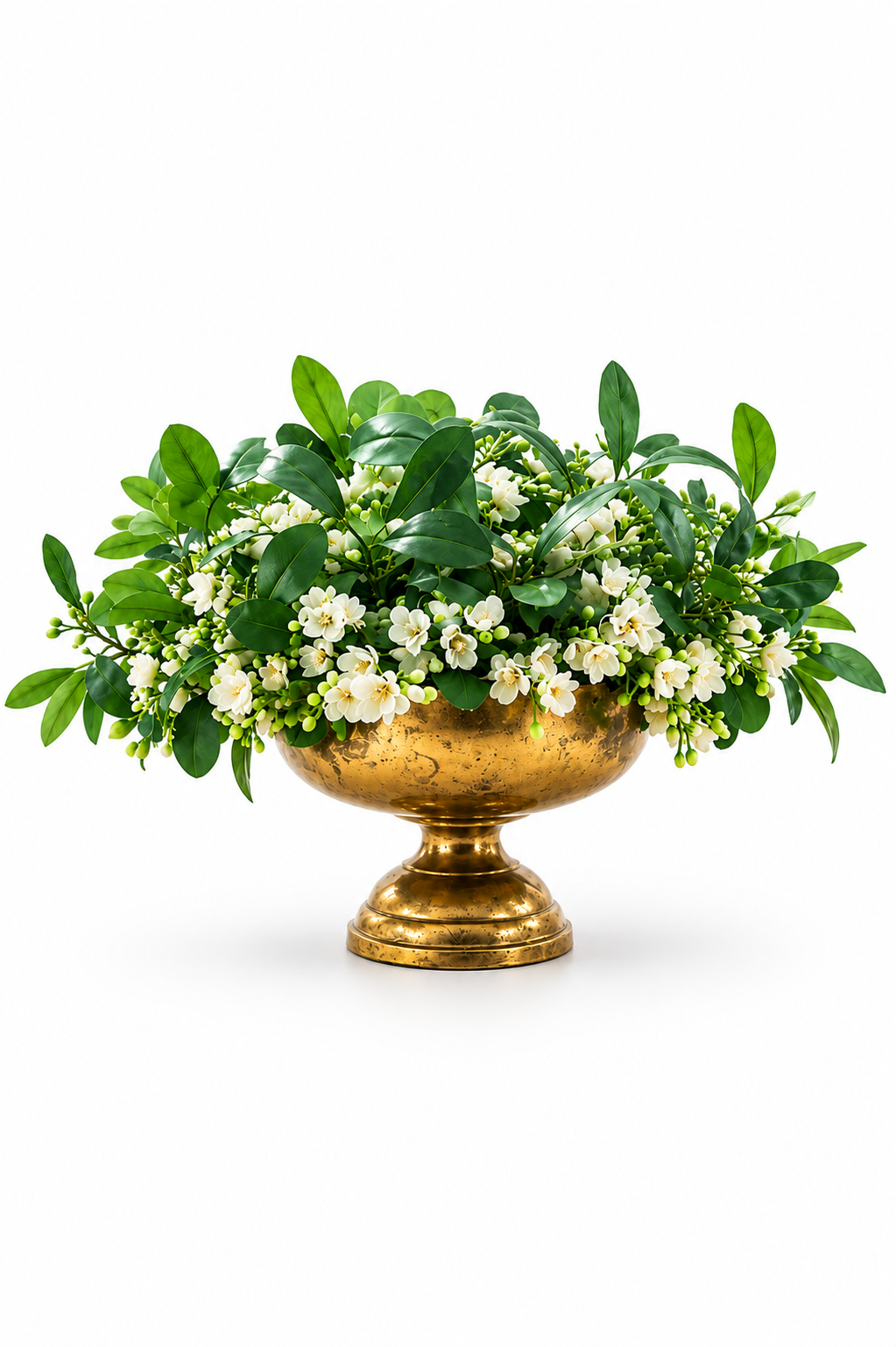 Green Garden Bowl in Gold Pedestal Vase