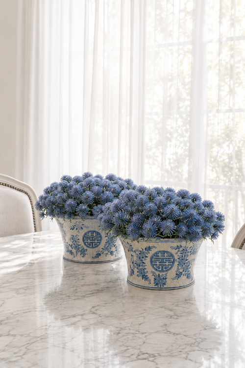 Blue Thistle In Porcelain Bowl