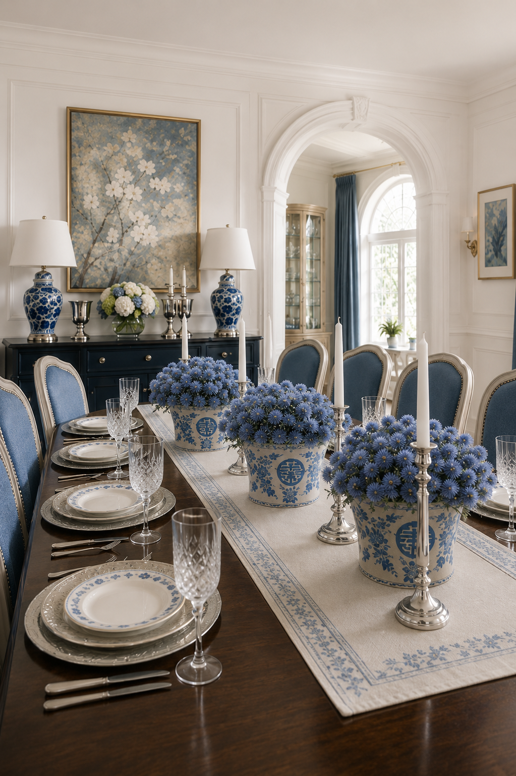 Blue Thistle In Porcelain Bowl