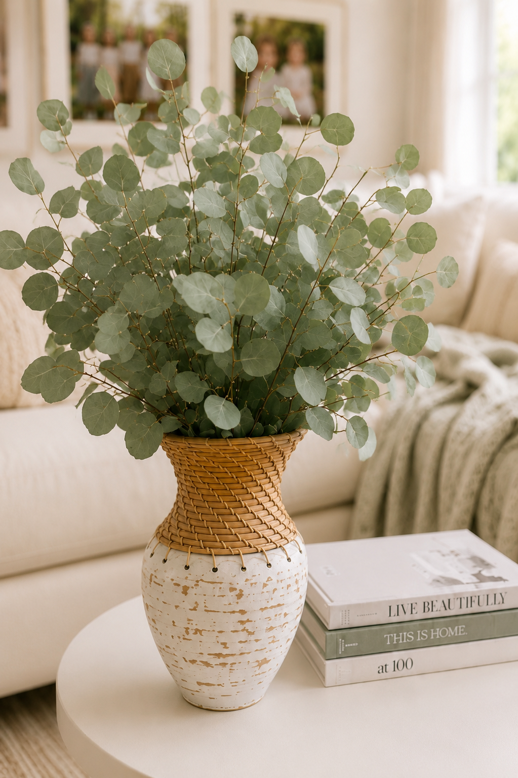 Eucalyptus in Rattan Vase