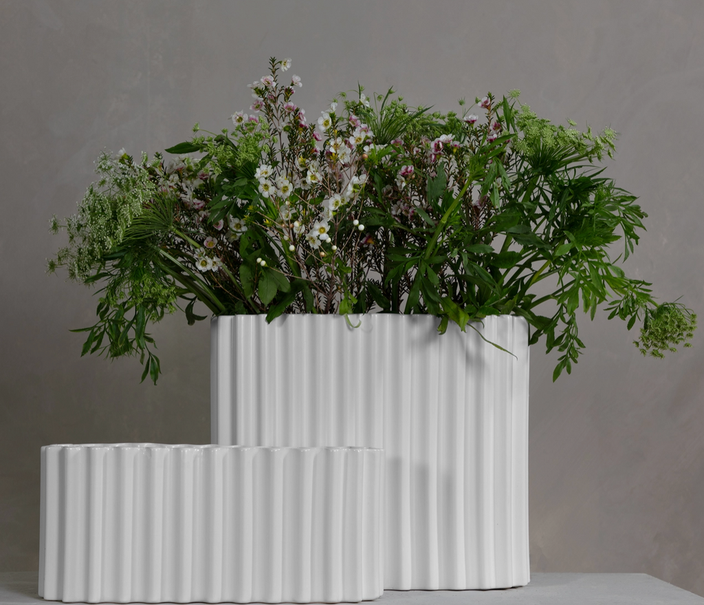 White Ribbed Vase