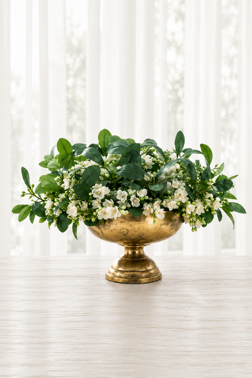 Green Garden Bowl in Gold Pedestal Vase