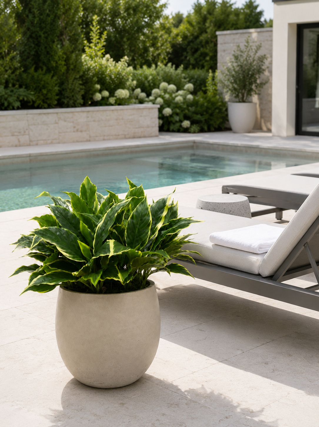 Hostas in Stone pot